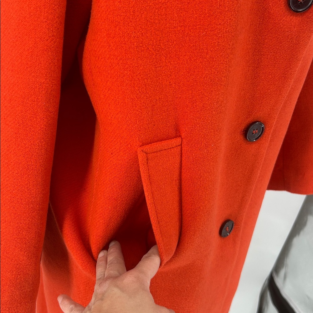 H&M Women Orange Wool Blend Long Coat Size S Classic Button Front - Picture 5 of 11